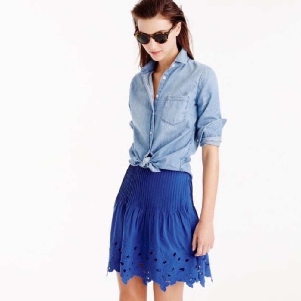J Crew Eyelet Floral Embroidered Pleated Skirt 2
